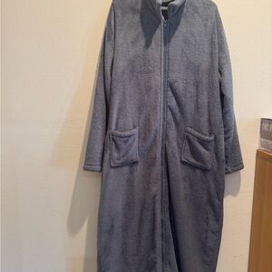 Cozy Zippered Plush Robe Coat in Slate Gray